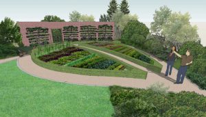 afbeelding van een groente- en fruittuin in een tulp vorm
