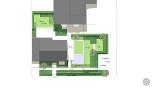 plattegrond van grote tuin met speels hoekje