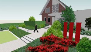 brede trappen in tuin leiden naar voordeur
