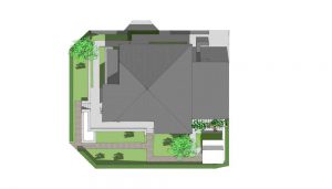 plattegrond van kleine tuin met strakke vijver