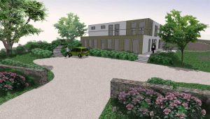 parkeerplaatsbij een moderne woning aan een stuwwal