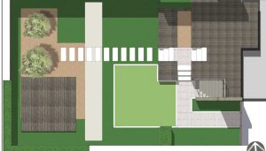 plattegrond van tuin met smalle vijver (canal)