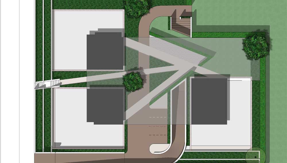 plattegrond van minimalistische tuin tussen woonblokken