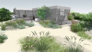 impressie van knooppunt van paadjes in tuin met siergrassen in split