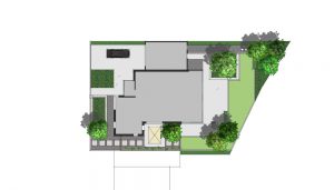 De geometrische plantvakken van deze tuin zijn afgeleid van de meest in het oogspringen vormen van het huis.
