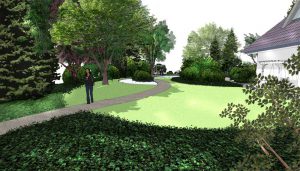 zicht op gazon in parktuin